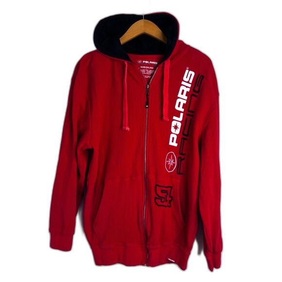 Polaris Racing Red Hooded 100% Cotton Full Zip Thermal Sweatshirt Size Medium - Picture 1 of 13